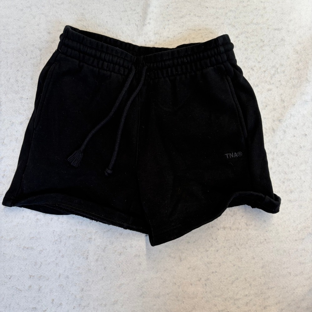 TNA Sweatfleece Cozy Fleece Shorts Womens XS Black Boyfriend Fit Drawstring